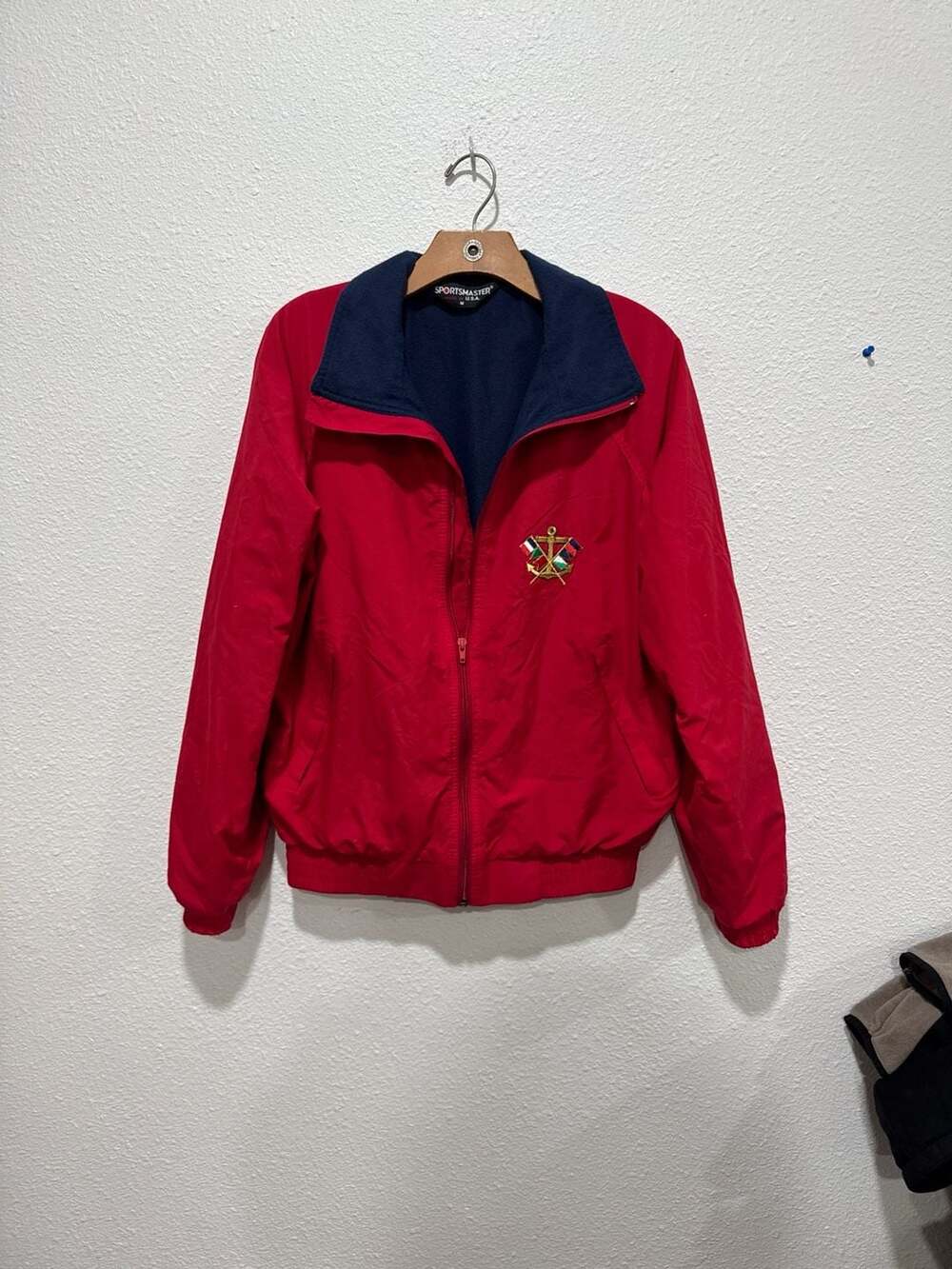 Vintage Sportsmaster USA Red Fleece Lined Nautical Jacket Size M